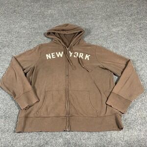 VTG Old Navy Hoodie Mens 2XL XL Brown New York Full Zip Sweatshirt Faded Bleach